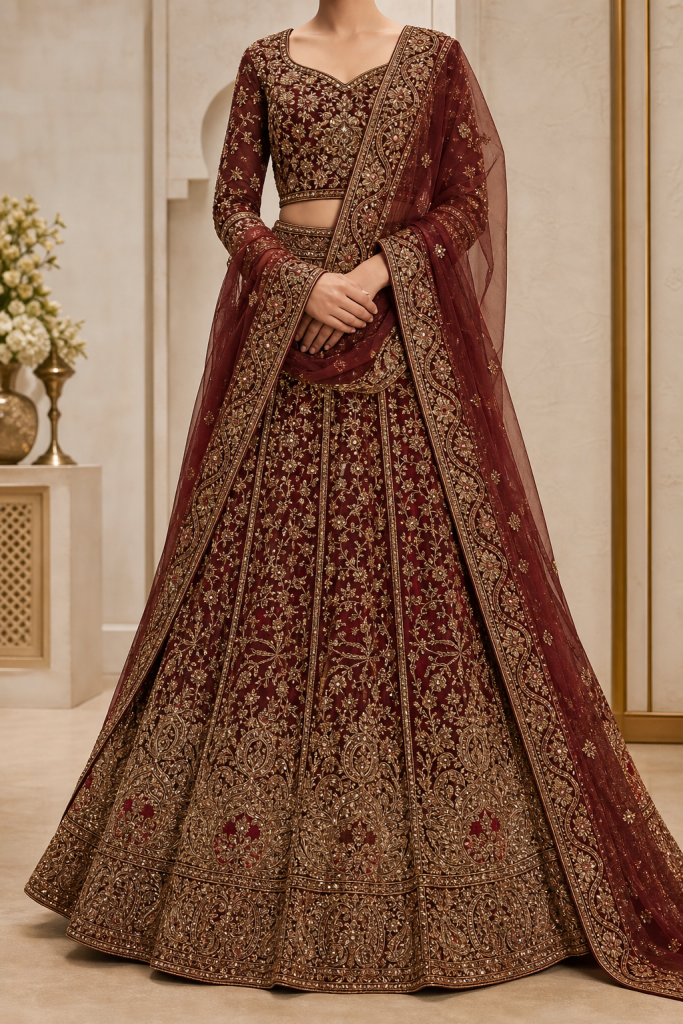 Banarasi Maroon Bridal Lehenga